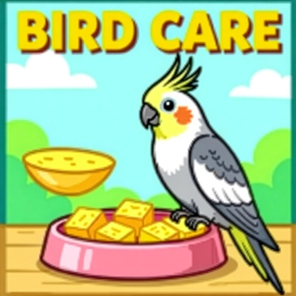 AI generated cockatiel: picture about bird care. picture style: comic cockatiel diet masterplan balancing s m, high quality,