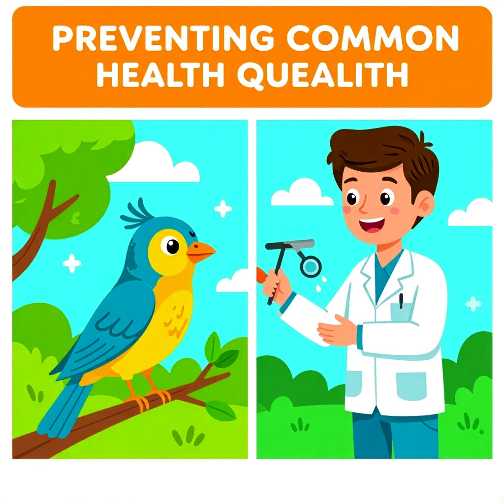 AI generated image: picture about bird care. picture style: comic introduction preventing common health, high quality, d