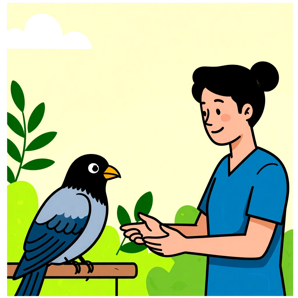 AI生成画像:鳥のケアに関する絵。絵のスタイル:コミック羽引きの評価と管理の紹介、高品質