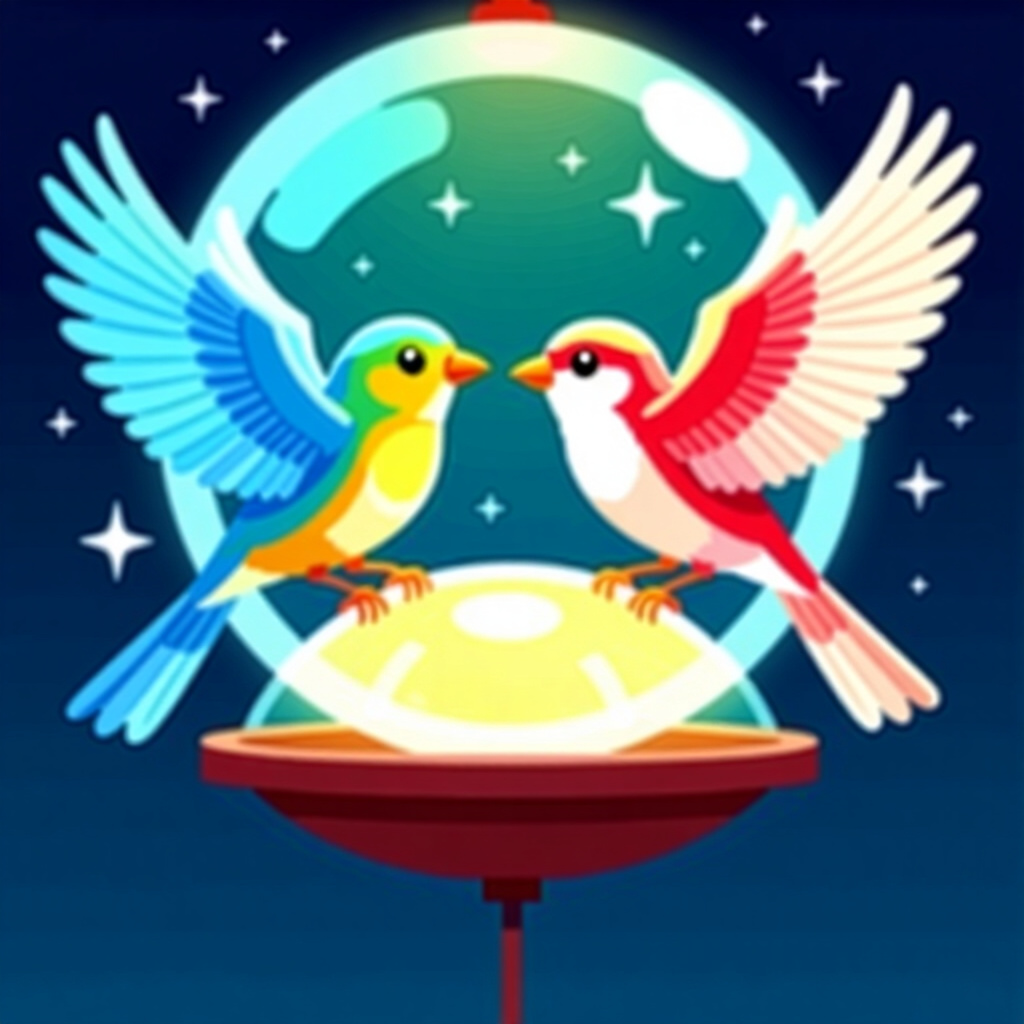 AI generated画像: 鳥の飼育に関する絵。絵のスタイル: コミック、はじめに、光サイクルのバランス調整、高品質、詳細