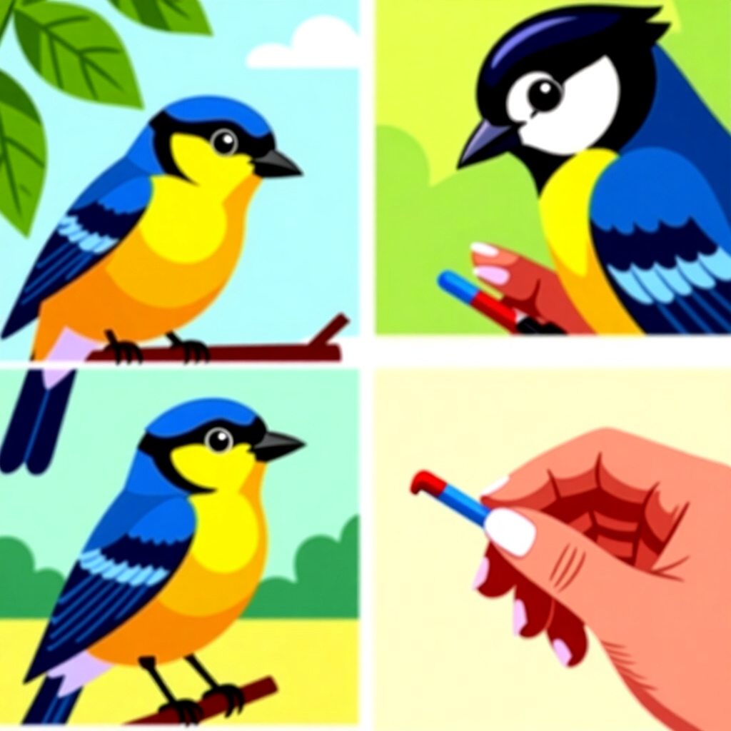AI generated image: picture about bird care. picture style: comic build process redirecting nailbiting stepbystep, high