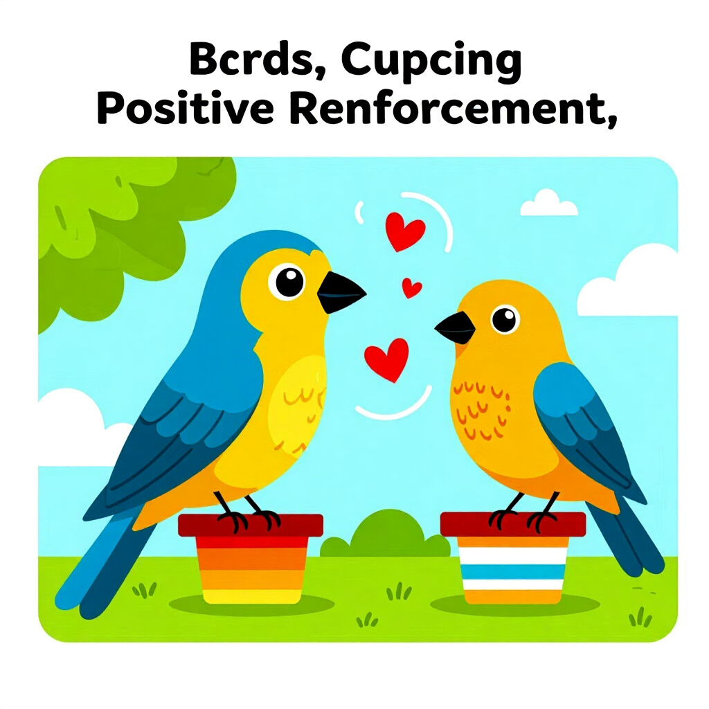 AI generated birds: picture about bird care. picture style: comic introduction birds using positive reinforcement, high 