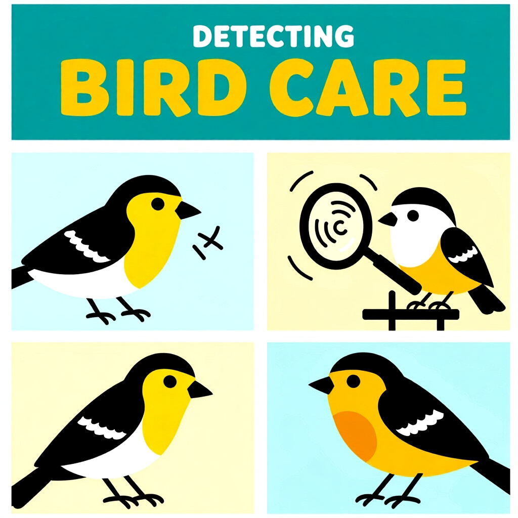 AI generated image: picture about bird care. picture style: comic introduction detecting early signs, high quality, deta