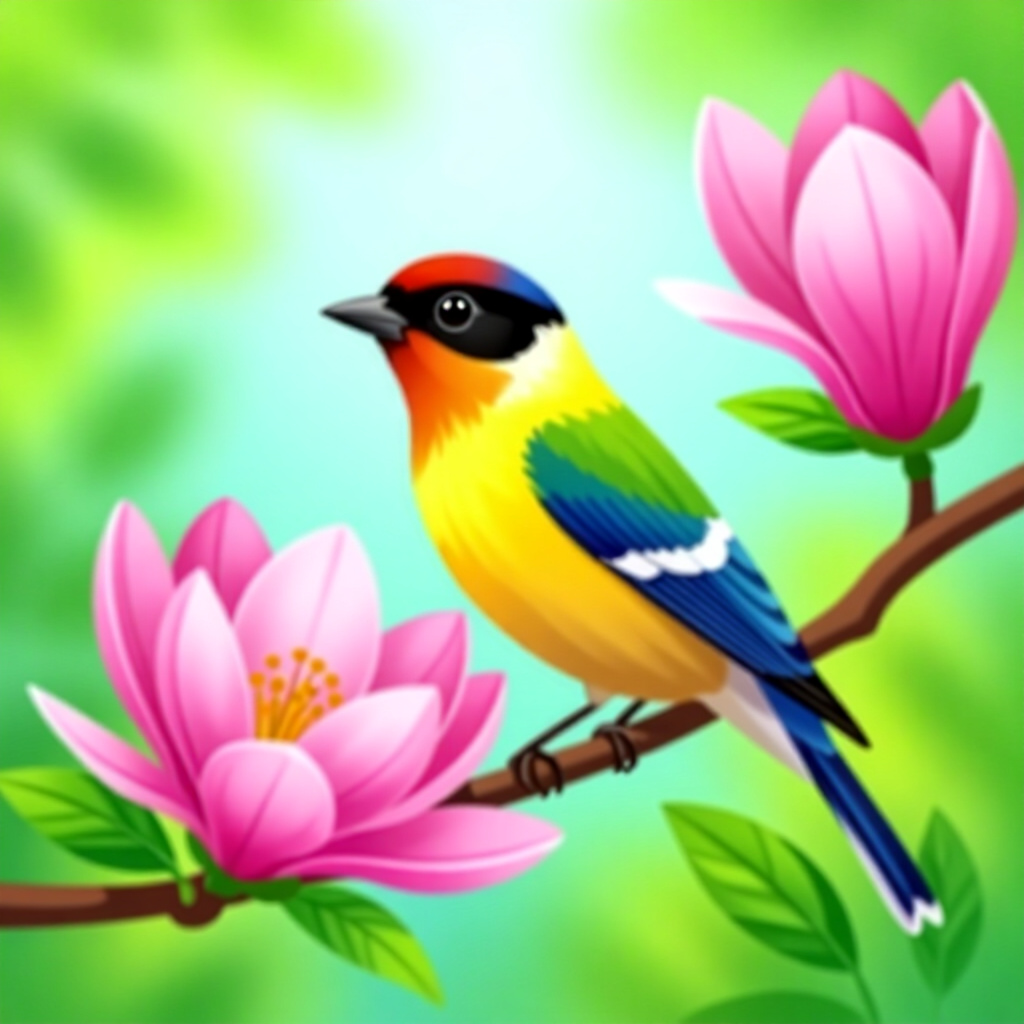 AI generated image: picture about bird care. picture style: comic nutrient punch petal spring bloom benefits, high quali