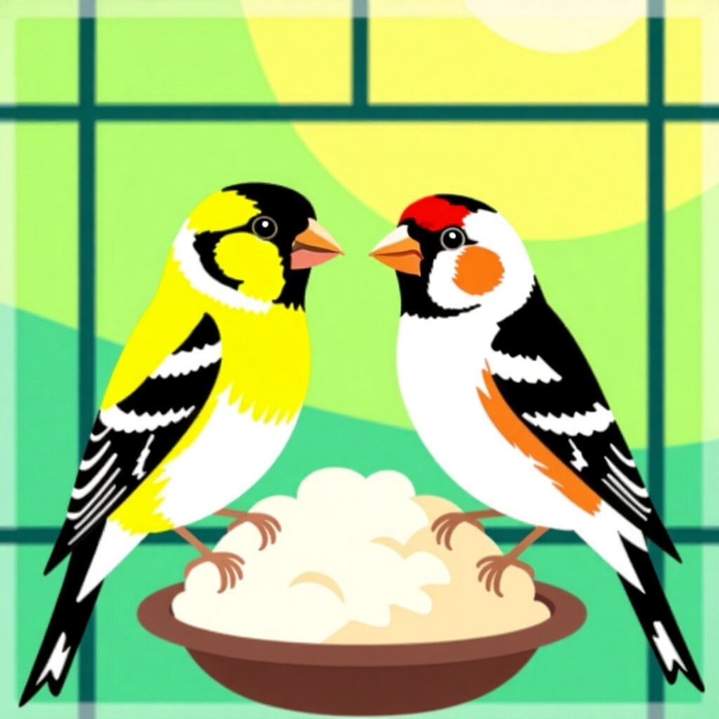 AI generated finch: picture about bird care. picture style: comic healthfirst quarantine cohabiting two finches, high qu