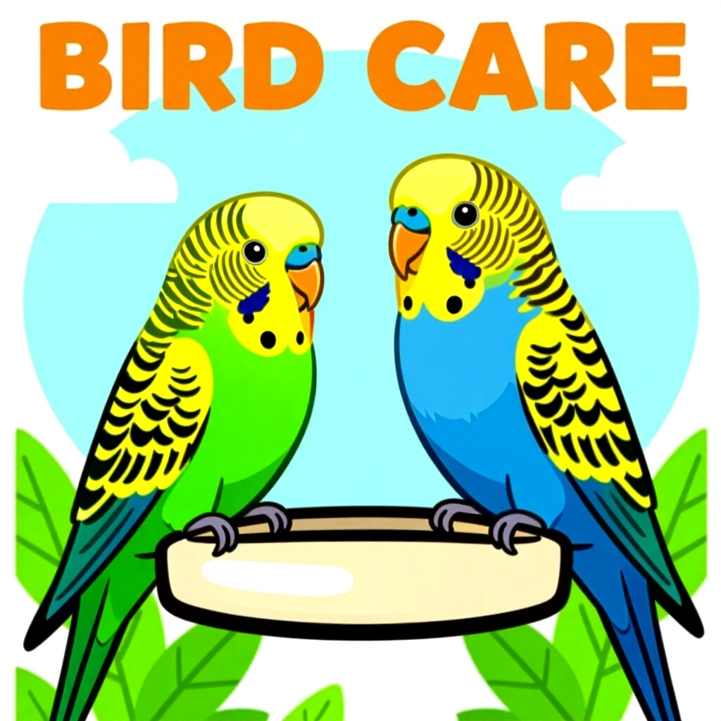 AI generated image: picture about bird care. picture style: comic introducing new budgerigar s m, high quality, detailed