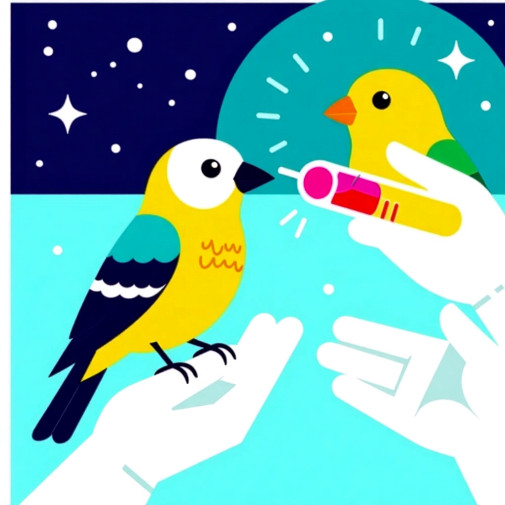 AI generated image: picture about bird care. picture style: comic hormonal cocktail monitoring hormonal changes, high qu