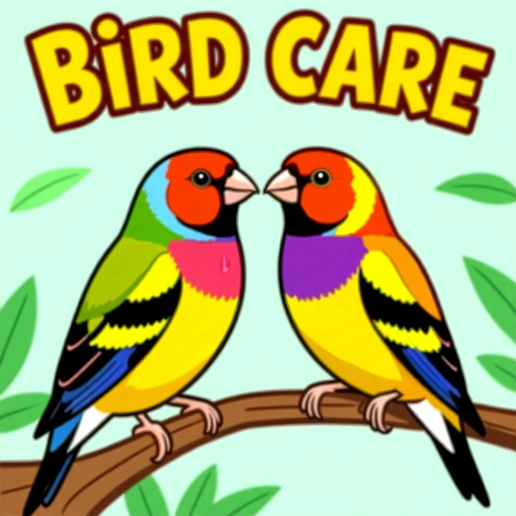 AI generated finch: picture about bird care. picture style: comic introduction finch mastering gouldian color, high qual