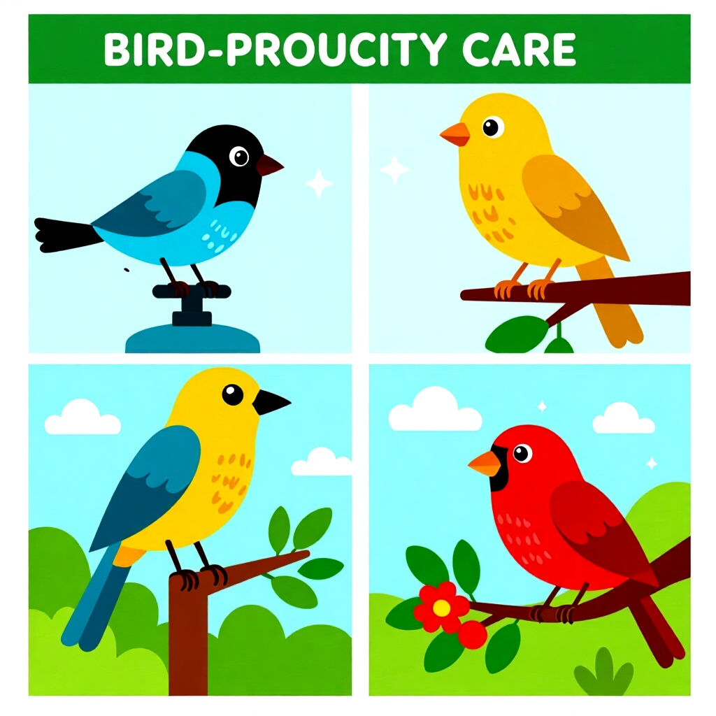 AI generated image: picture about bird care. picture style: comic introduction identifying early signs, high quality, de