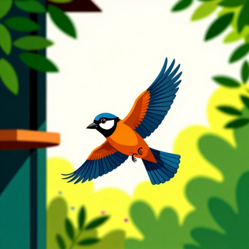 AI generated image: picture about bird care. picture style: comic flight not just designing combined indooroutdoor, high