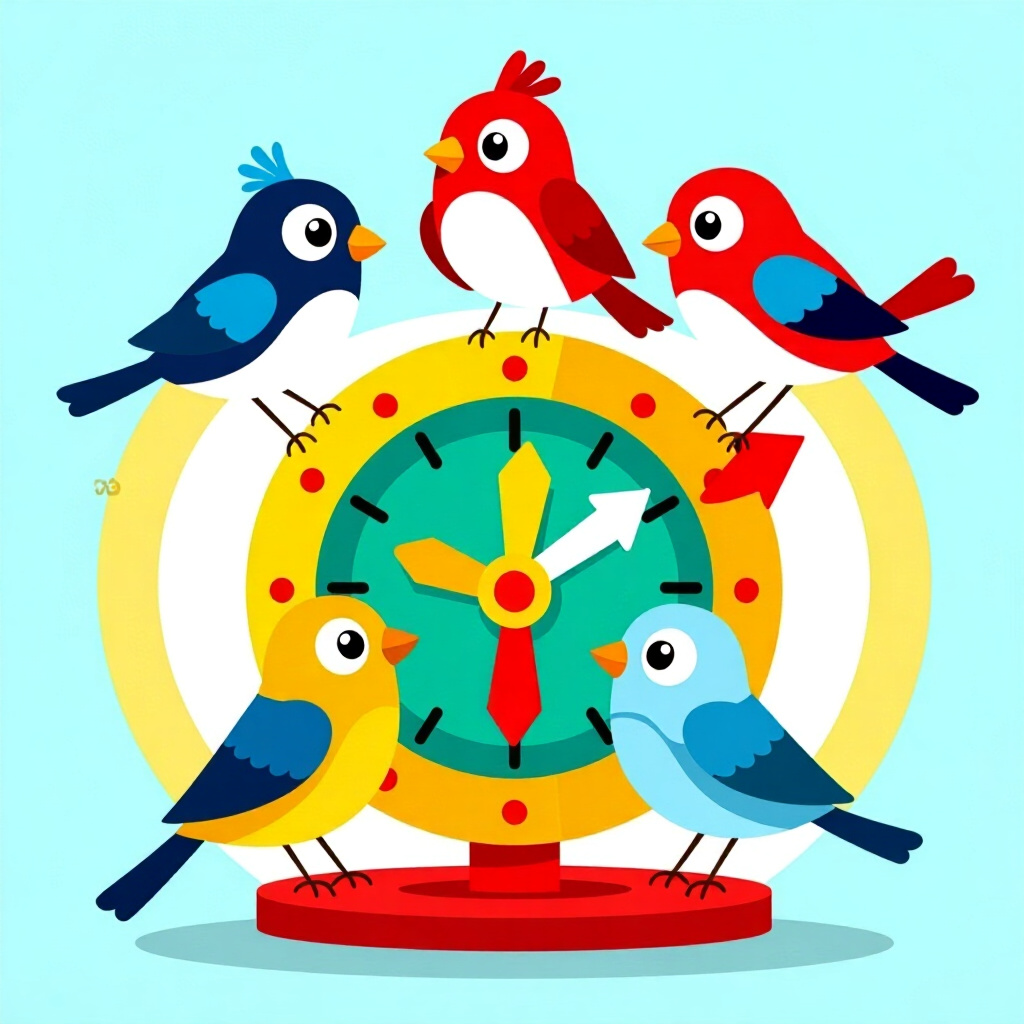 AI generated birds: picture about bird care. picture style: comic birds rotating toy schedule s m, high quality, detaile