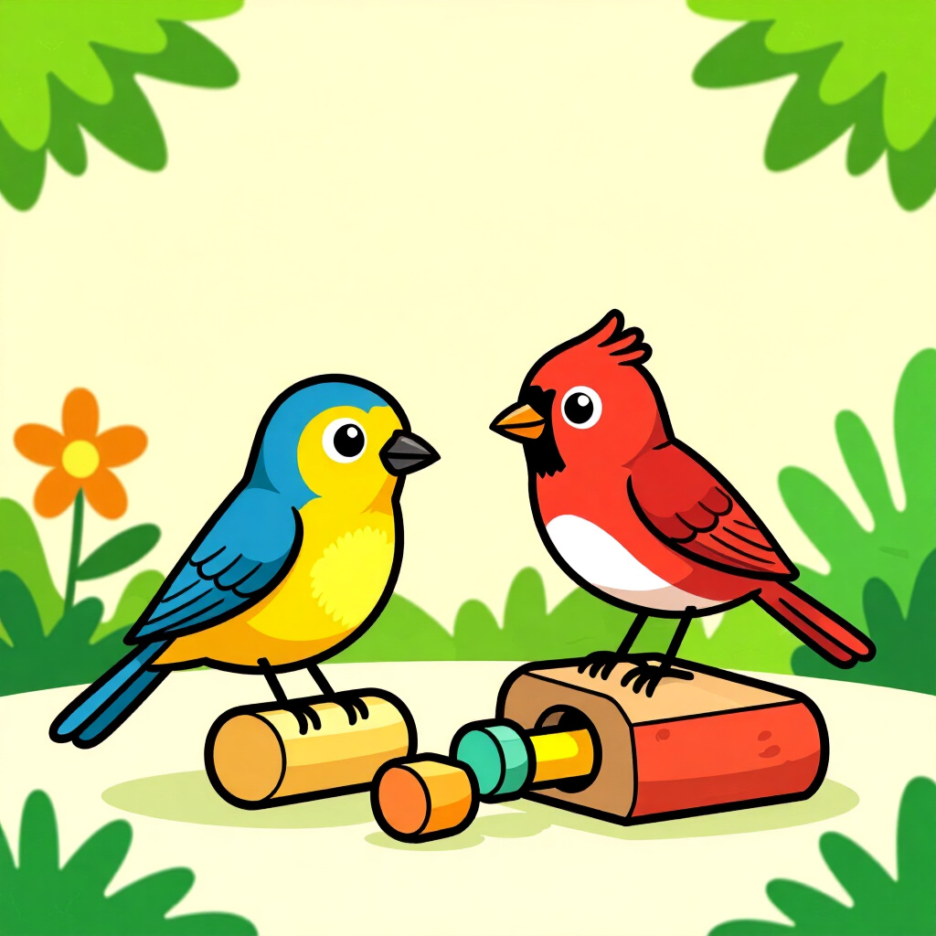 AI generated image: picture about bird care. picture style: comic introduction creating enrichment toys, high quality, d