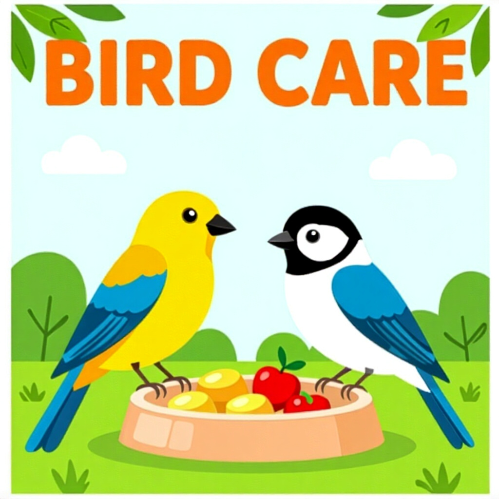 AI generated bird: picture about bird care. picture style: comic introduction bird pets yearround nutrient balance, hig