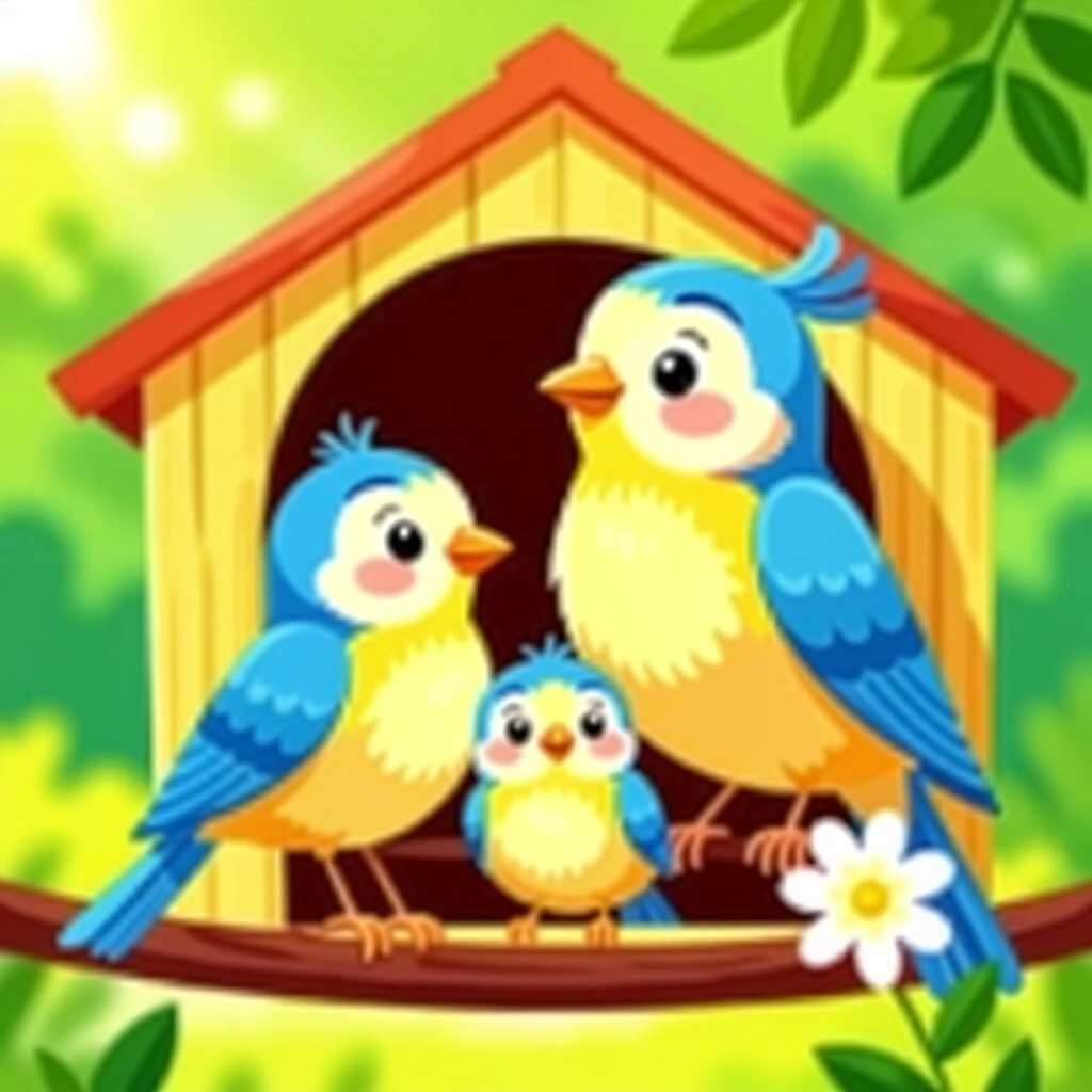 AI generated bird: picture about bird care. picture style: comic bird family compatibility guide s m, high quality, det