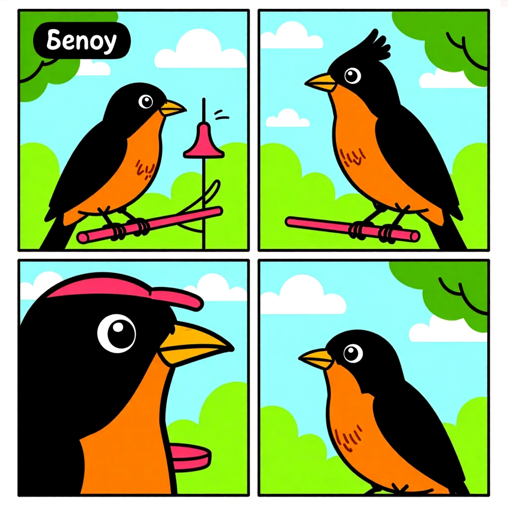 AI生成画像: 鳥のケアに関する画像。画像スタイル: 漫画風5分間プレイ前ルーティン、高品質、詳細