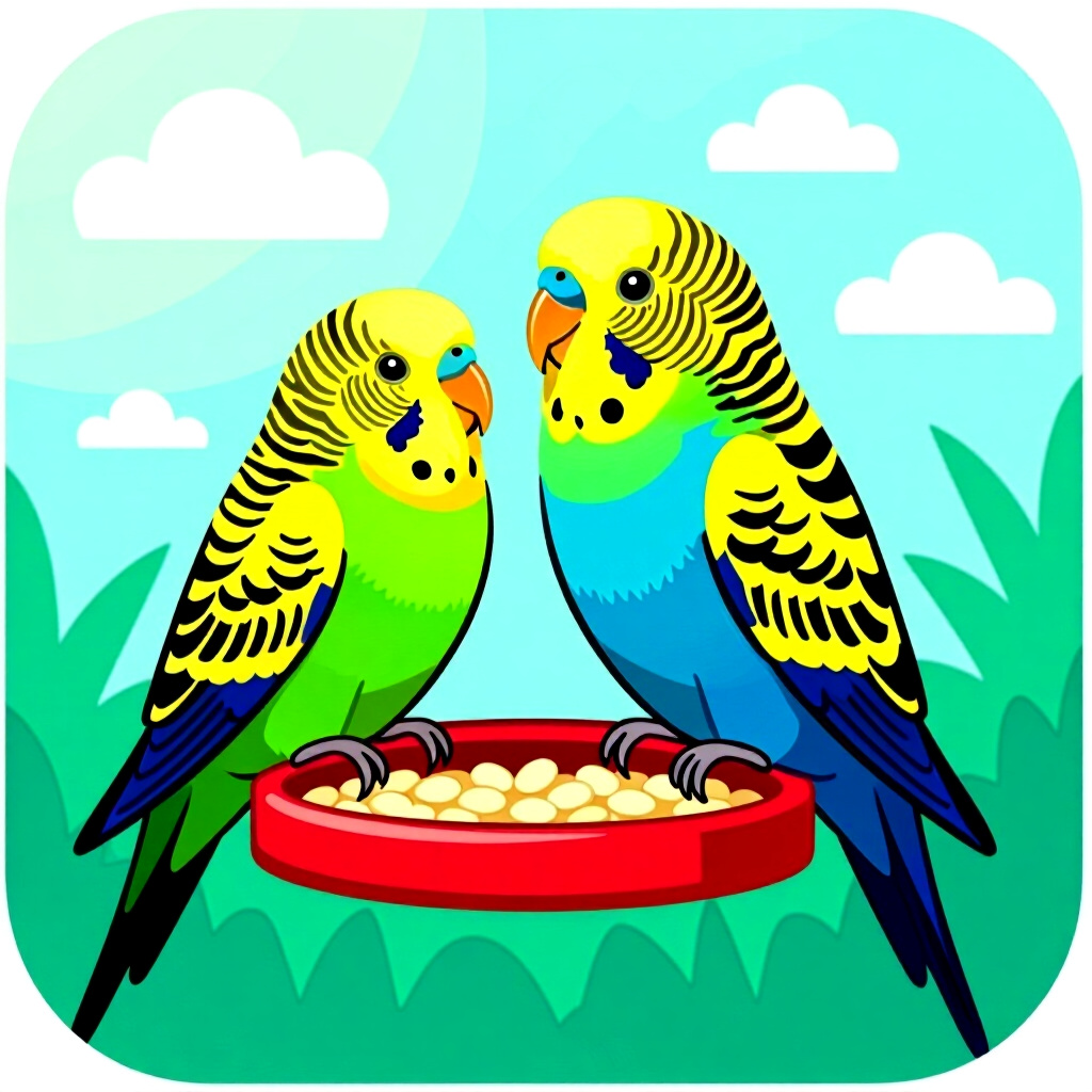 AI generated image: picture about bird care. picture style: comic choose right clicker clicker basics budgerigars, high