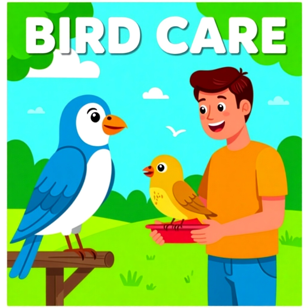 AI generated画像:鳥の飼育に関する絵。絵のスタイル:漫画の飼い主が適切なオンラインS Mを選択する、高品質、詳細