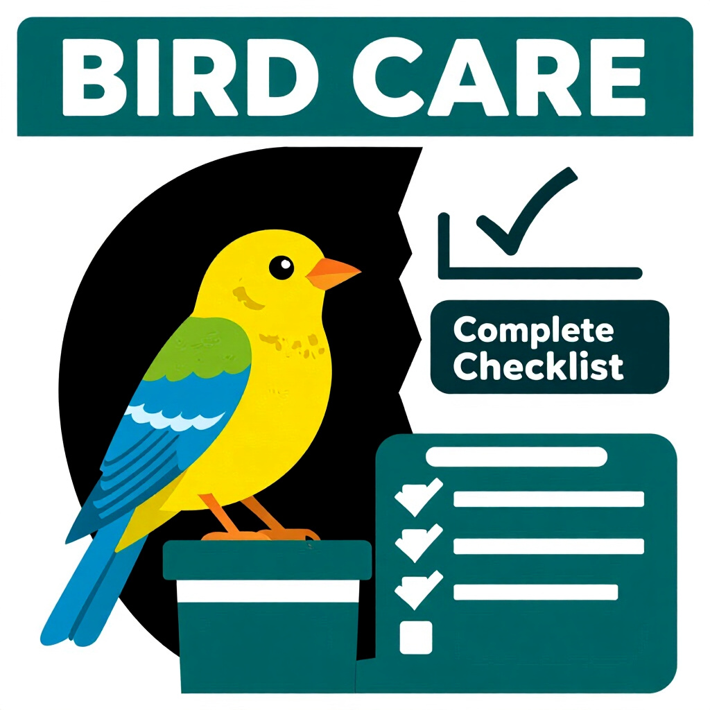 AI generated bird: picture about bird care. picture style: comic hidden danger just bird pets complete checklist common