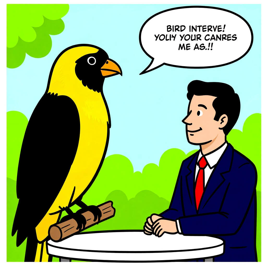 AI生成画像:鳥の飼育に関する画像。画像スタイル:漫画インタビュースクリプトブリーダー、高品質、詳細