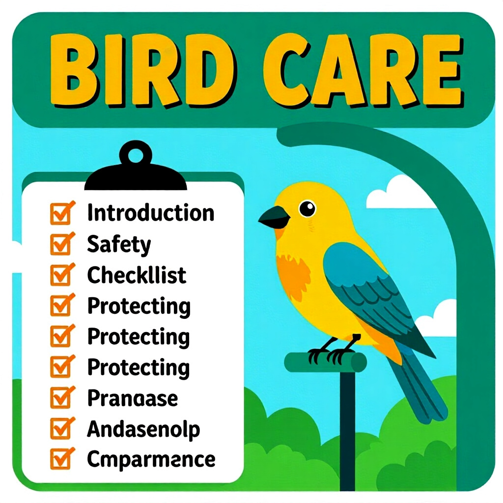 AI generated birds: picture about bird care. picture style: comic introduction birds safety checklist protecting, high q