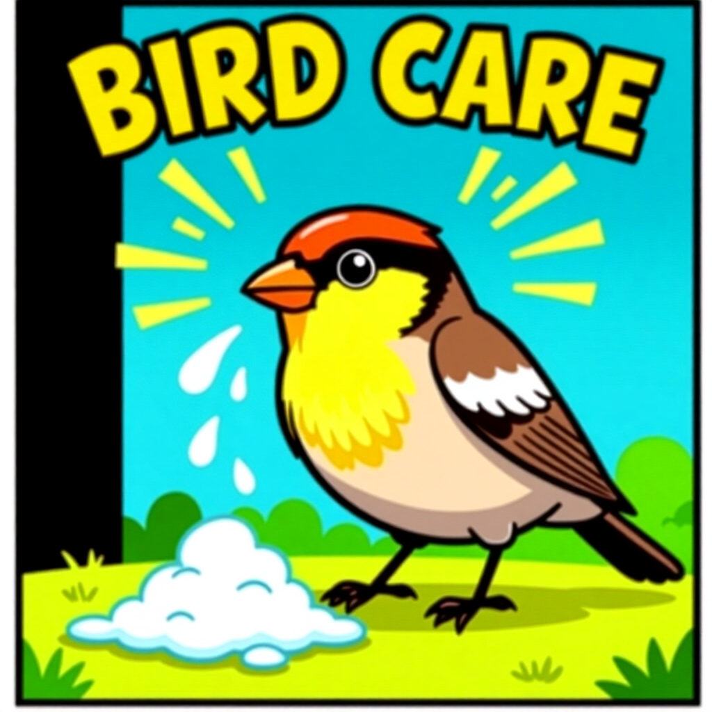 AI generated image: picture about bird care. picture style: comic diarrhea signals serious s m, high quality, detailed