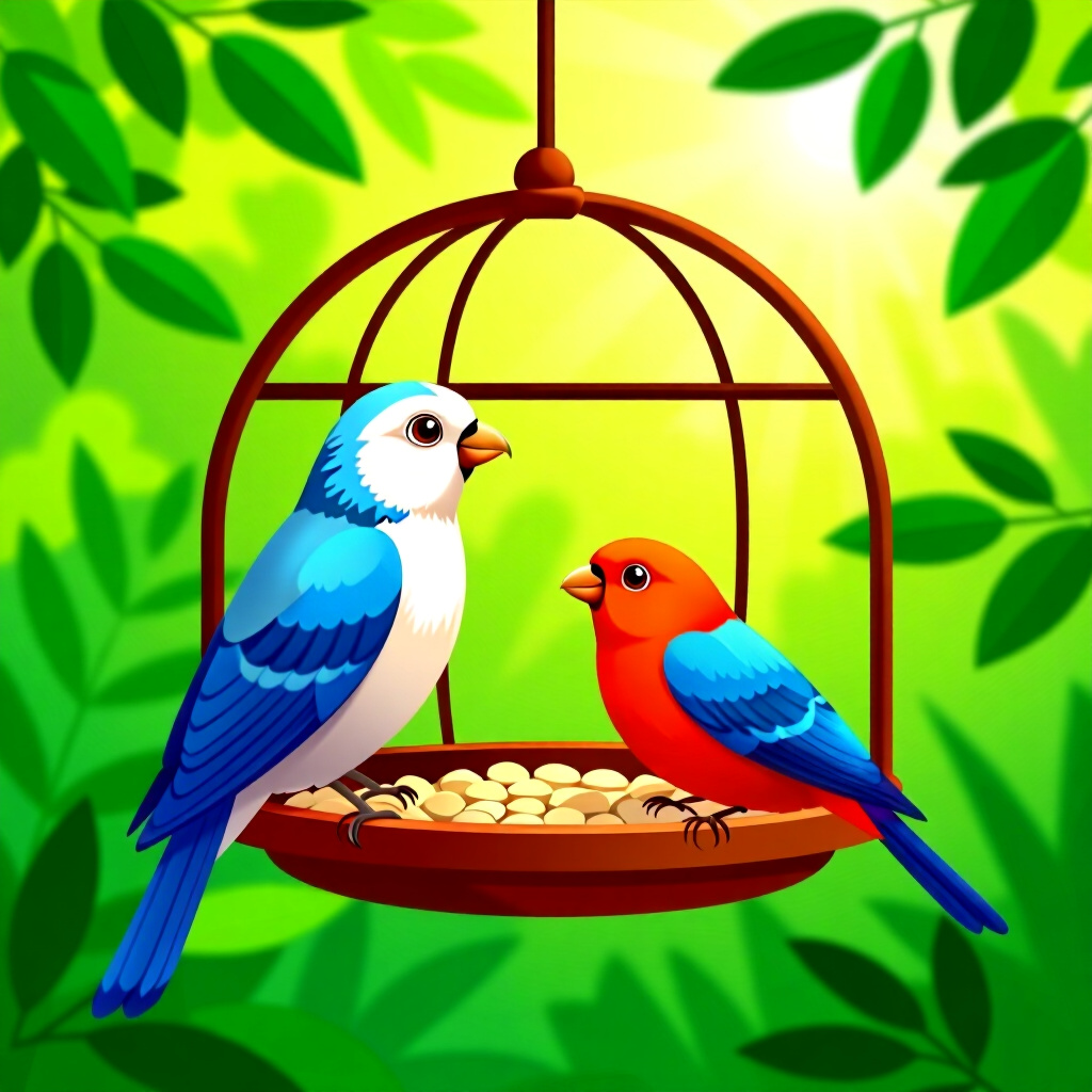 AI generated image: picture about bird care. picture style: comic create naturalistic aviary s m, high quality, detailed