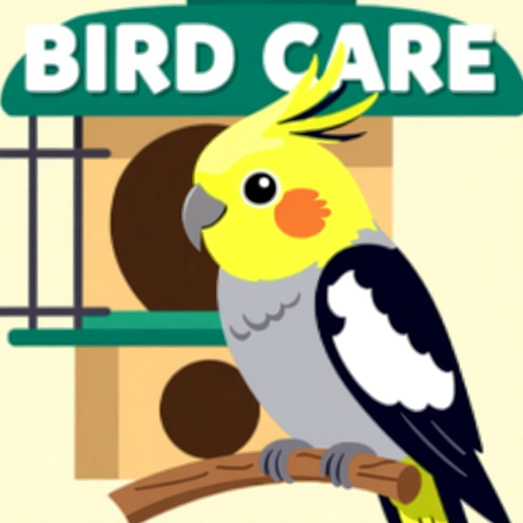AI generated cockatiel: picture about bird care. picture style: comic introduction cockatiel set temporary boarding, high qu
