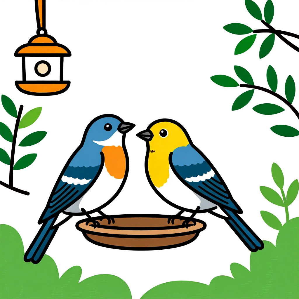 AI generated birds: picture about bird care. picture style: comic transparent privacy notice start monthly birdswap, hig