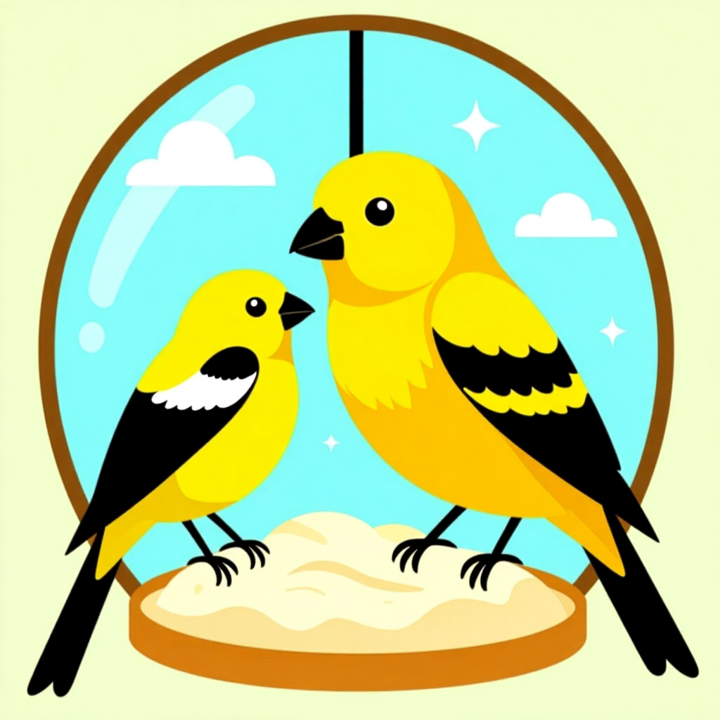 AI generated canary: picture about bird care. picture style: comic bar orientation canary space planning minimum, high qu