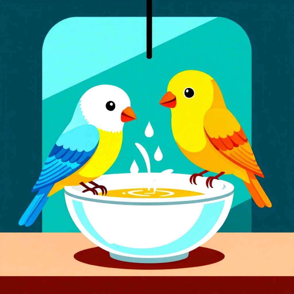 AI generated birds: picture about bird care. picture style: comic bowl works birds integrating humidity boosters, high q