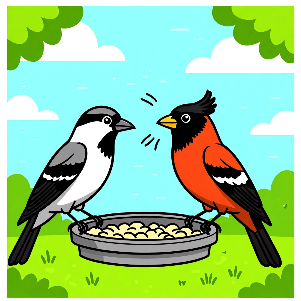 AI generated image: picture about bird care. picture style: comic escape predation risks understanding risks wide, high