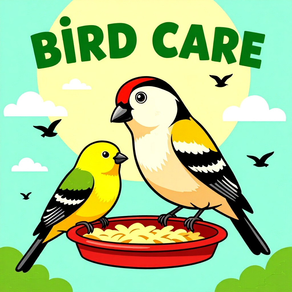 AI generated birds: picture about bird care. picture style: comic material choice birds noise management small, high qua