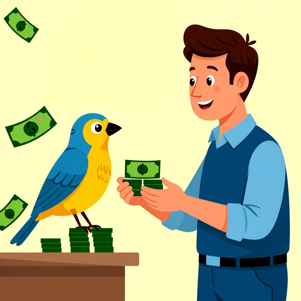 AI generated image: picture about bird care. picture style: comic financial planning regular s m, high quality, detailed