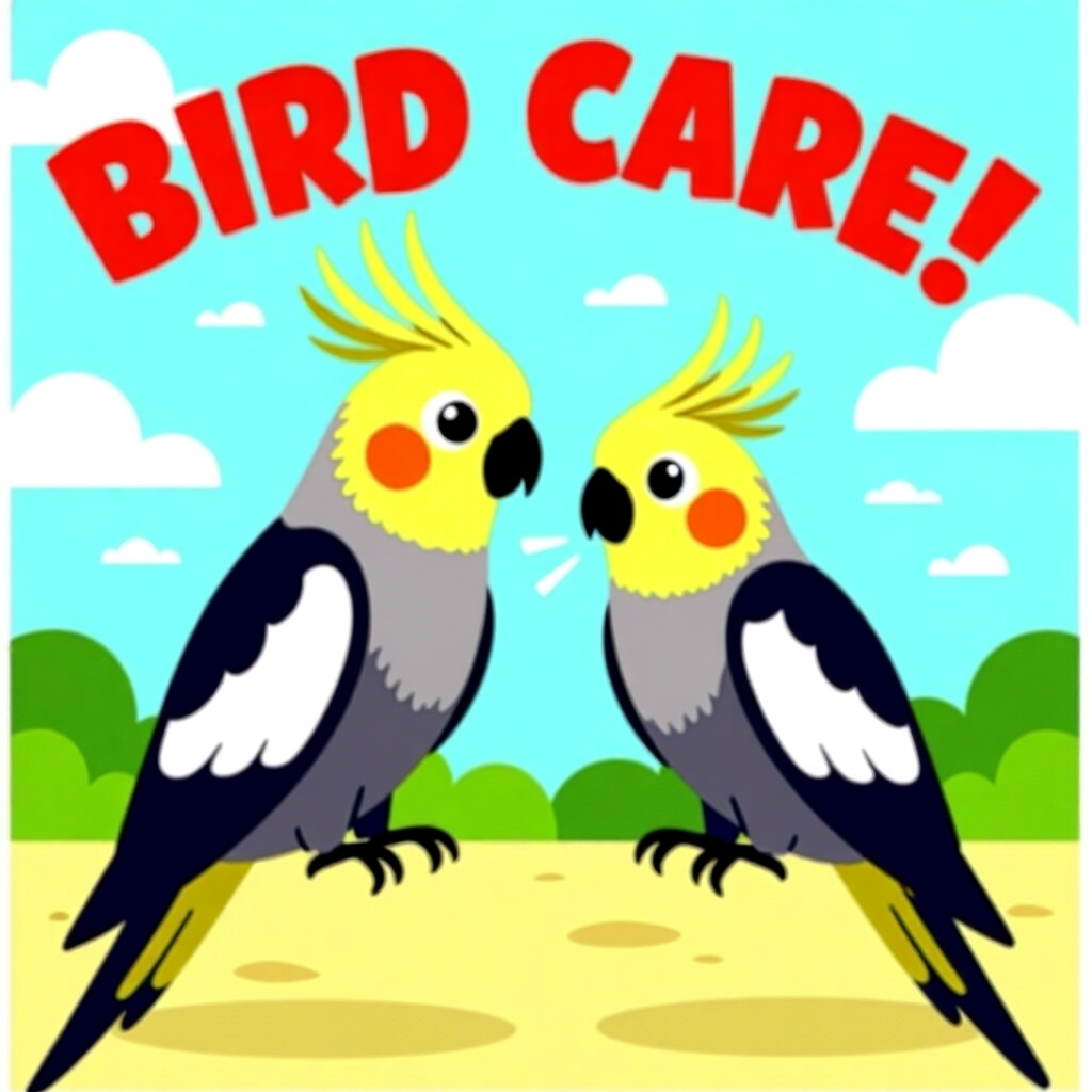 AI generated cockatiel: picture about bird care. picture style: comic cockatiel feels fright cockatiel combating travel anxi