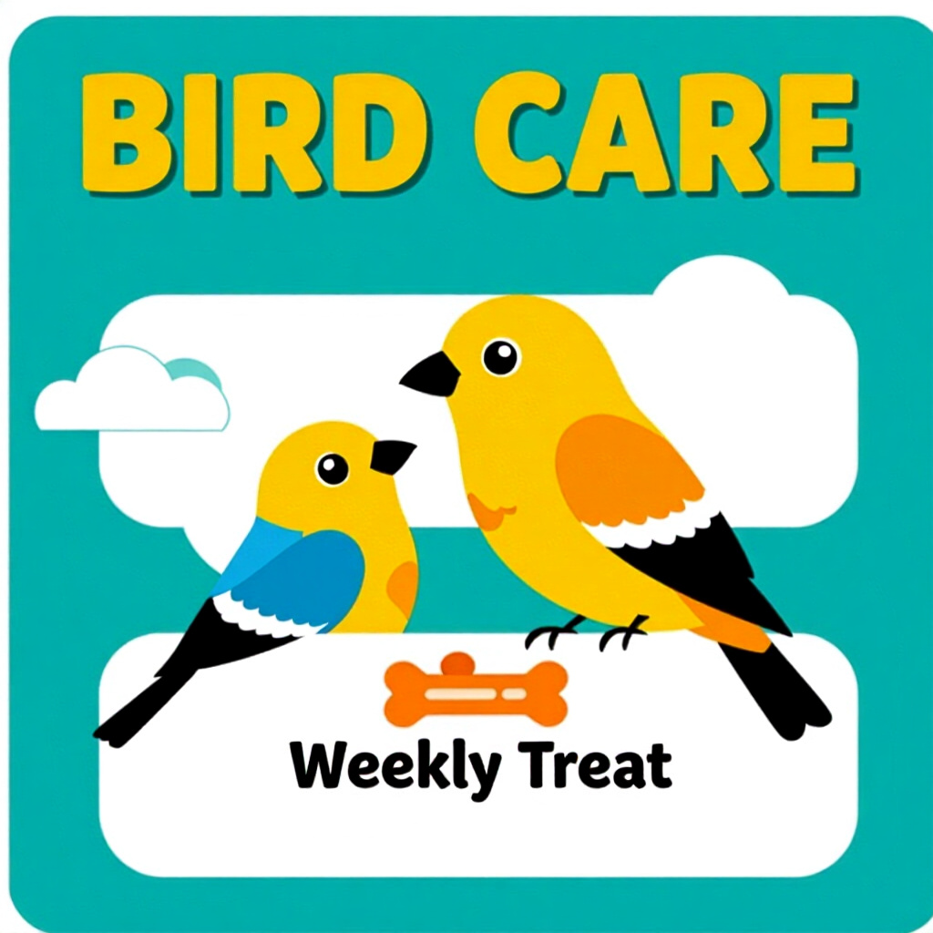 AI generated bird: picture about bird care. picture style: comic introduction bird conduct weekly treat, high quality,