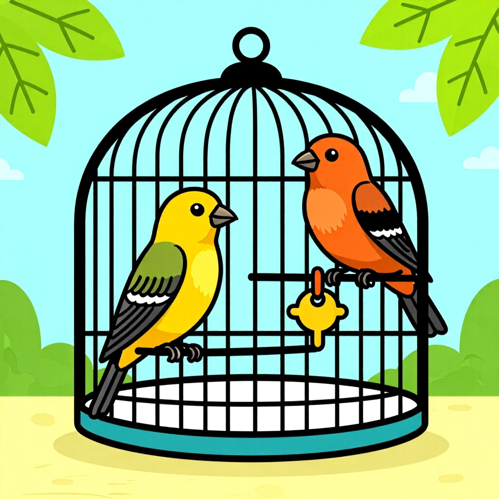 AI generated image: picture about bird care. picture style: comic cage configuration hacks s m, high quality, detailed