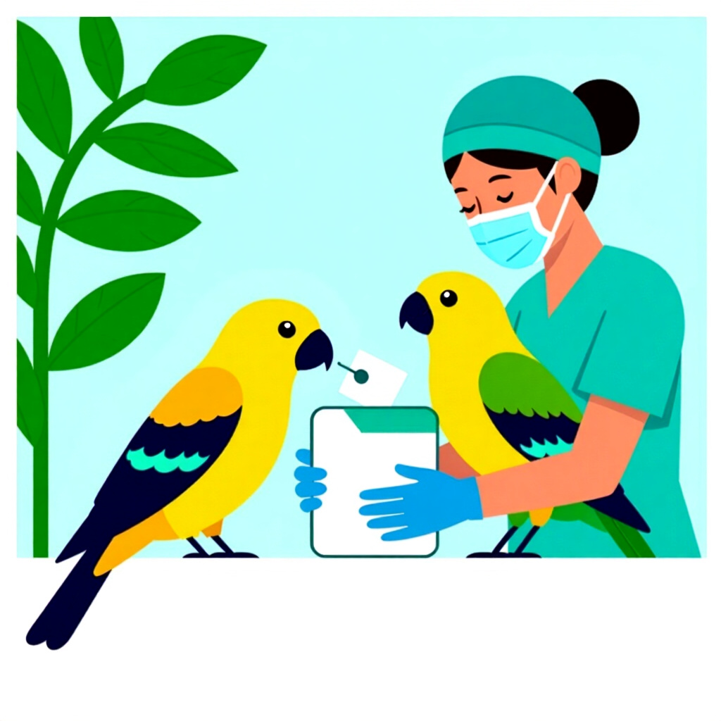 AI generated image: picture about bird care. picture style: comic gather sterile supplies safely administer avian, high