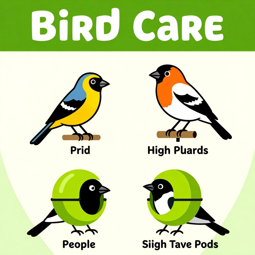 AI generated bird: picture about bird care. picture style: comic practical tips using bird species foldable travel pods