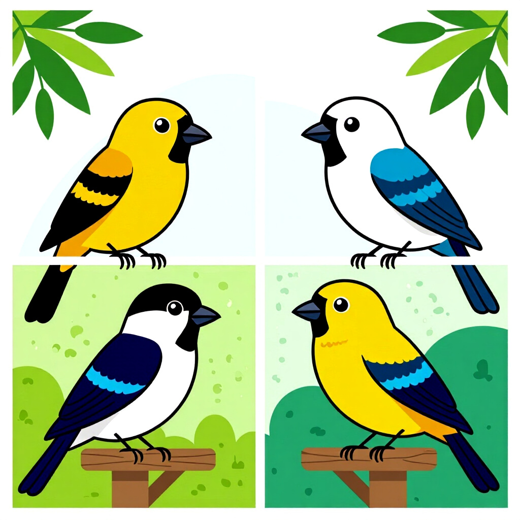 AI generated birds: picture about bird care. picture style: comic birds identifying early signs s m, high quality, detai