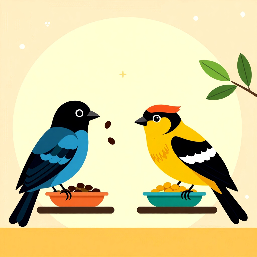 AI generated image: picture about bird care. picture style: comic designing daily feeding s m, high quality, detailed