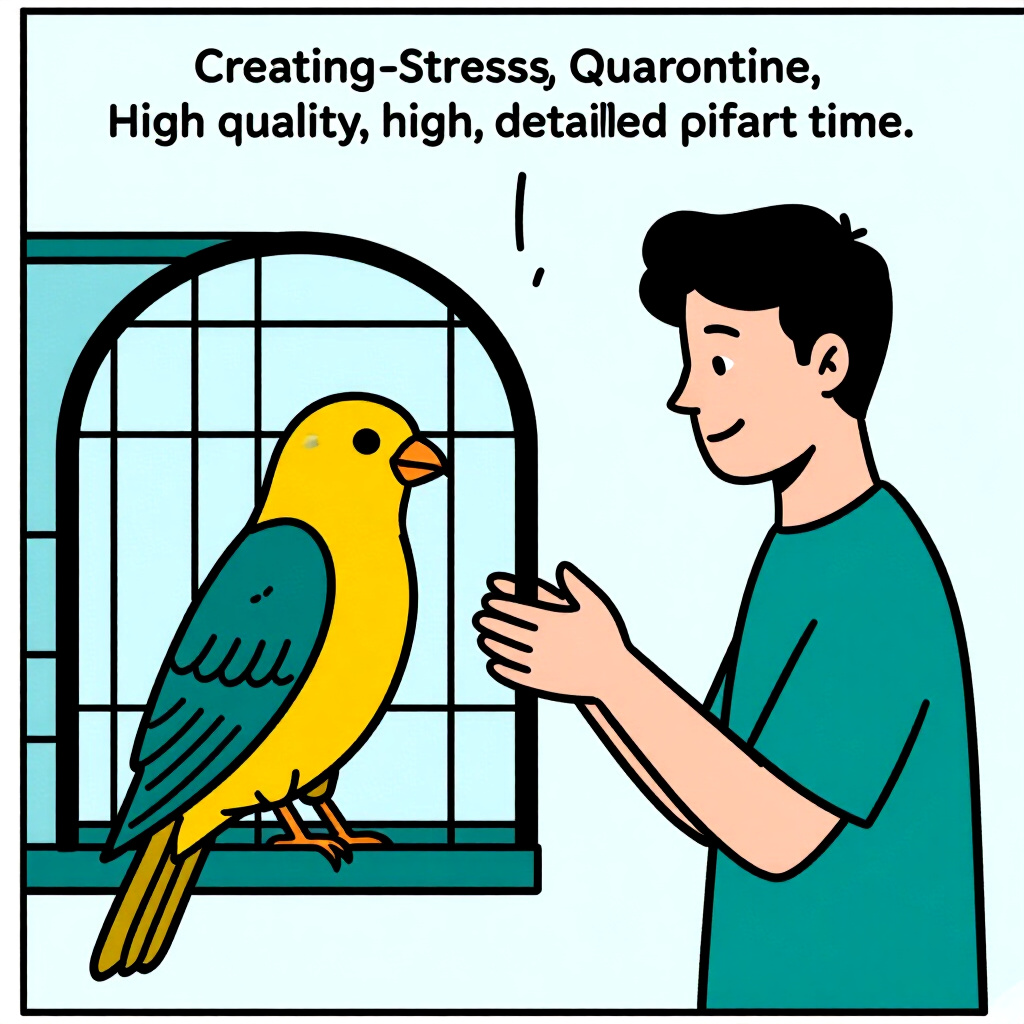 AI generated image: picture about bird care. picture style: comic introduction creating lowstress quarantine, high quali
