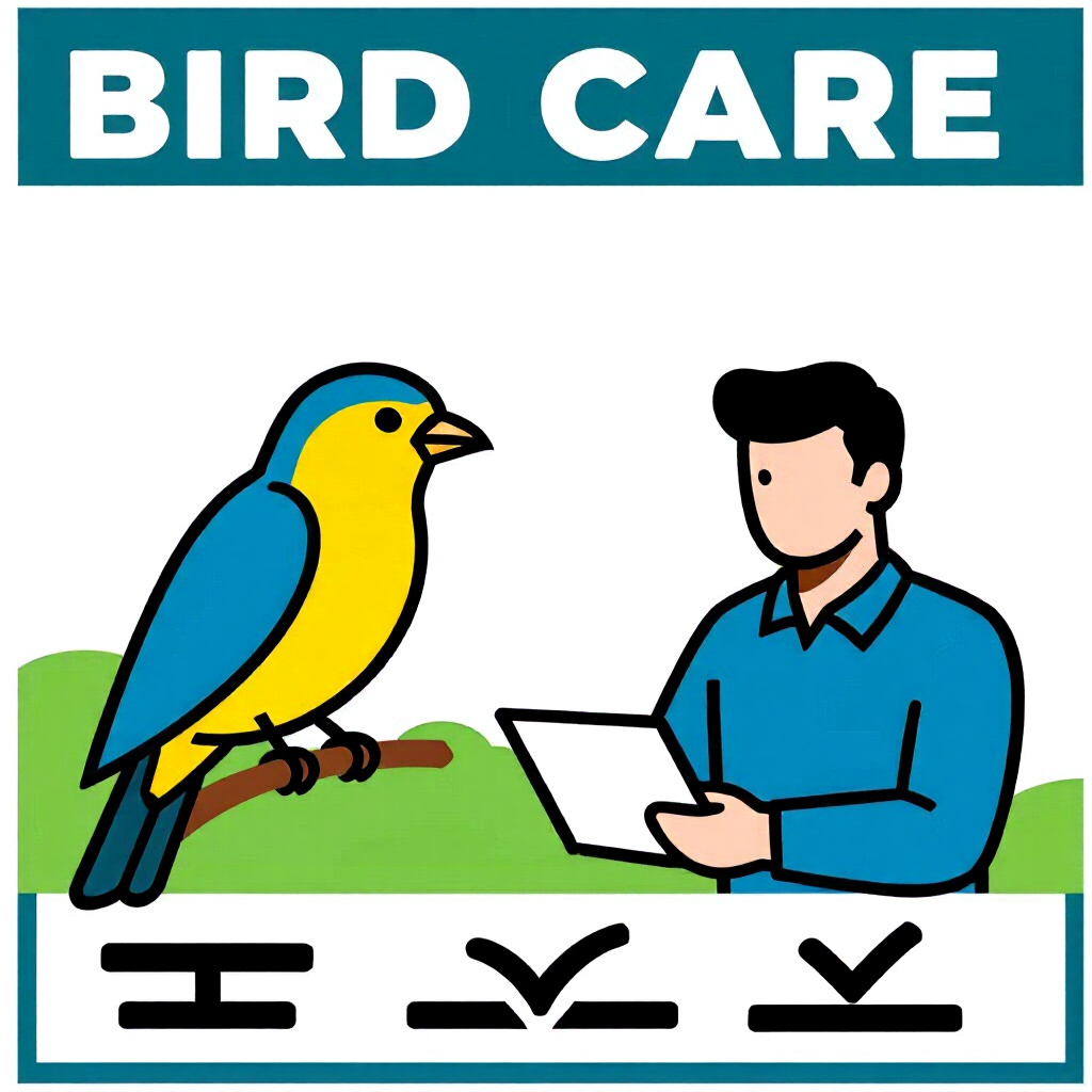 AI generated bird: picture about bird care. picture style: comic direct contact constant bird safety first assessing, h