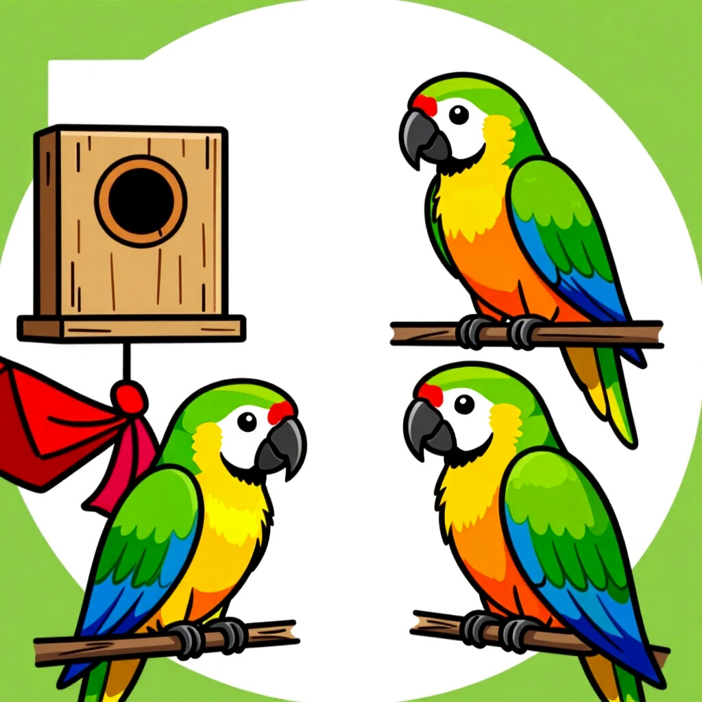 AI生成のオウム:鳥のケアに関する画像。画像スタイル:コミック、準備中のトレーナー、オウムのシグナル読み取り