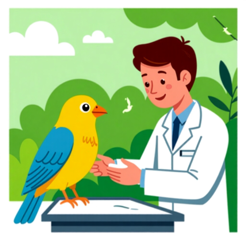 AI generated image: picture about bird care. picture style: comic introduction seek veterinary intervention, high qualit