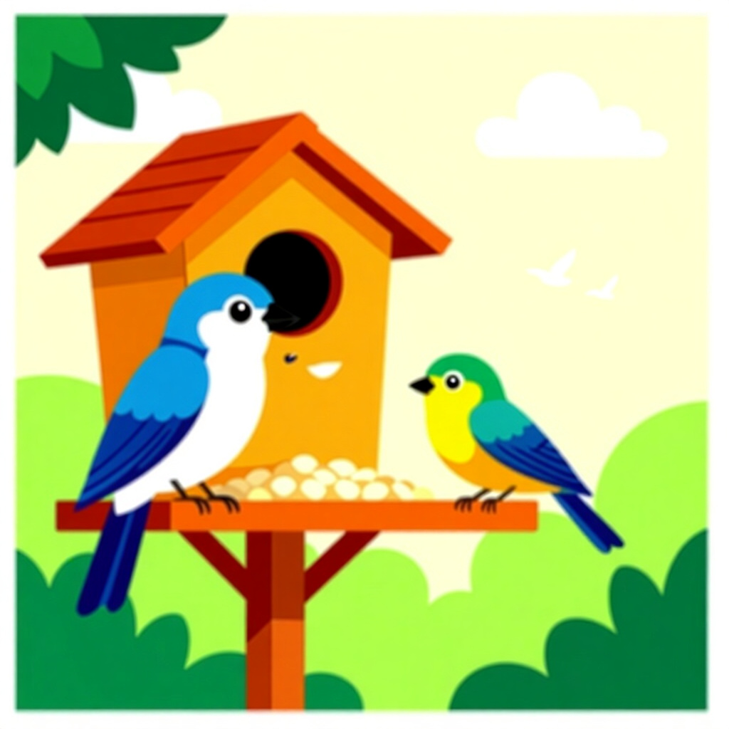 AI generated image: picture about bird care. picture style: comic build safe enriching s m, high quality, detailed