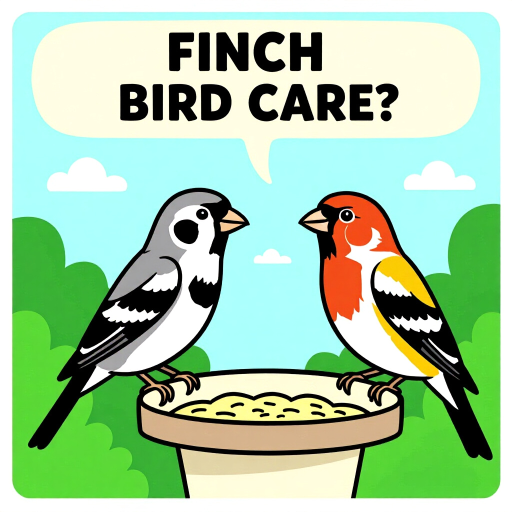 AI generated finch: picture about bird care. picture style: comic introduction finch essential questions ask, high quali