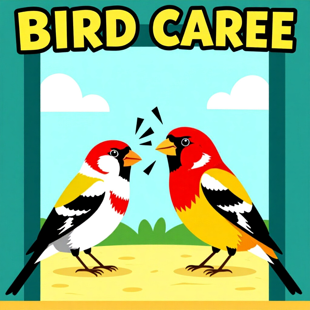 AI generated bird: picture about bird care. picture style: comic finch aggression happens big finch managing multibird