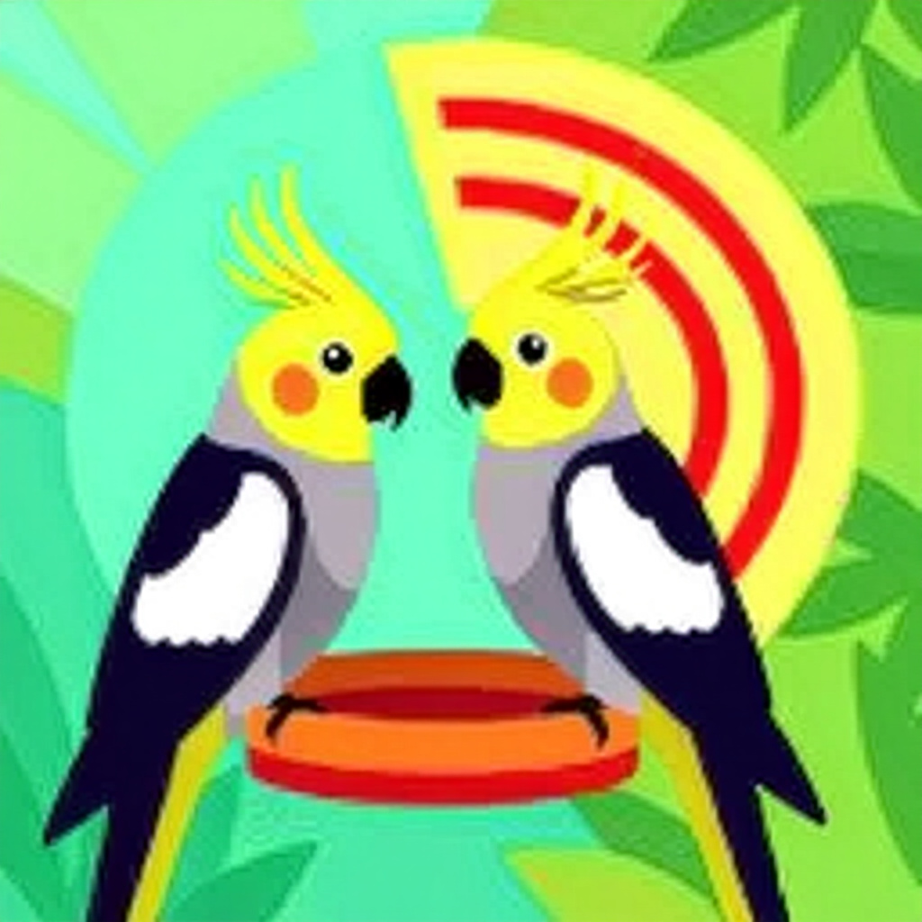 AI generated bird: picture about bird care. picture style: comic bird target training cockatiels s m, high quality, det