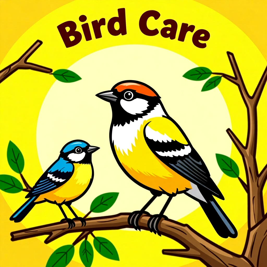 AI generated image: picture about bird care. picture style: comic introduction using natural materials, high quality, de