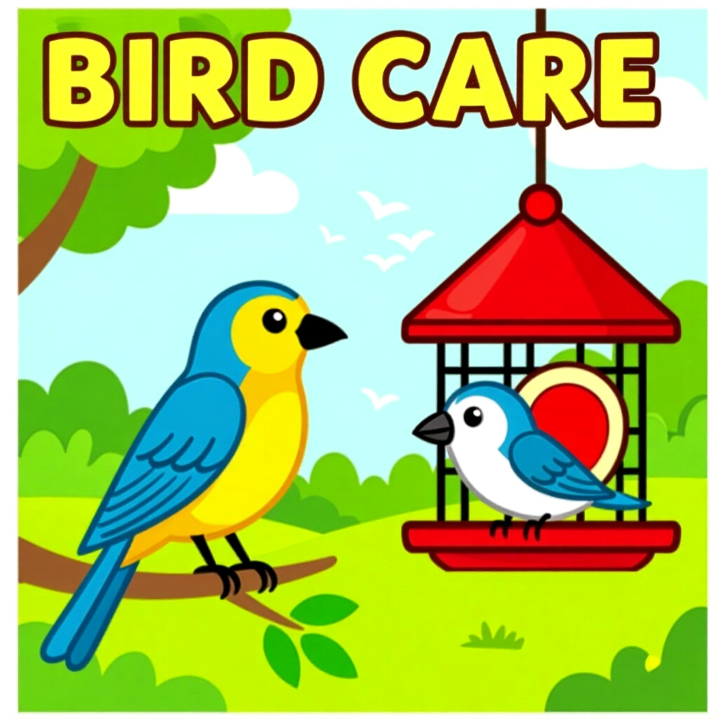 AI generated image: picture about bird care. picture style: comic introduction choose between indoor, high quality, deta